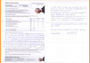 Eine positive handschriftliche Kundenreferenz zur Tätigkeit der Ziolka Immobilienvermittlung aus dem Jahr 2013